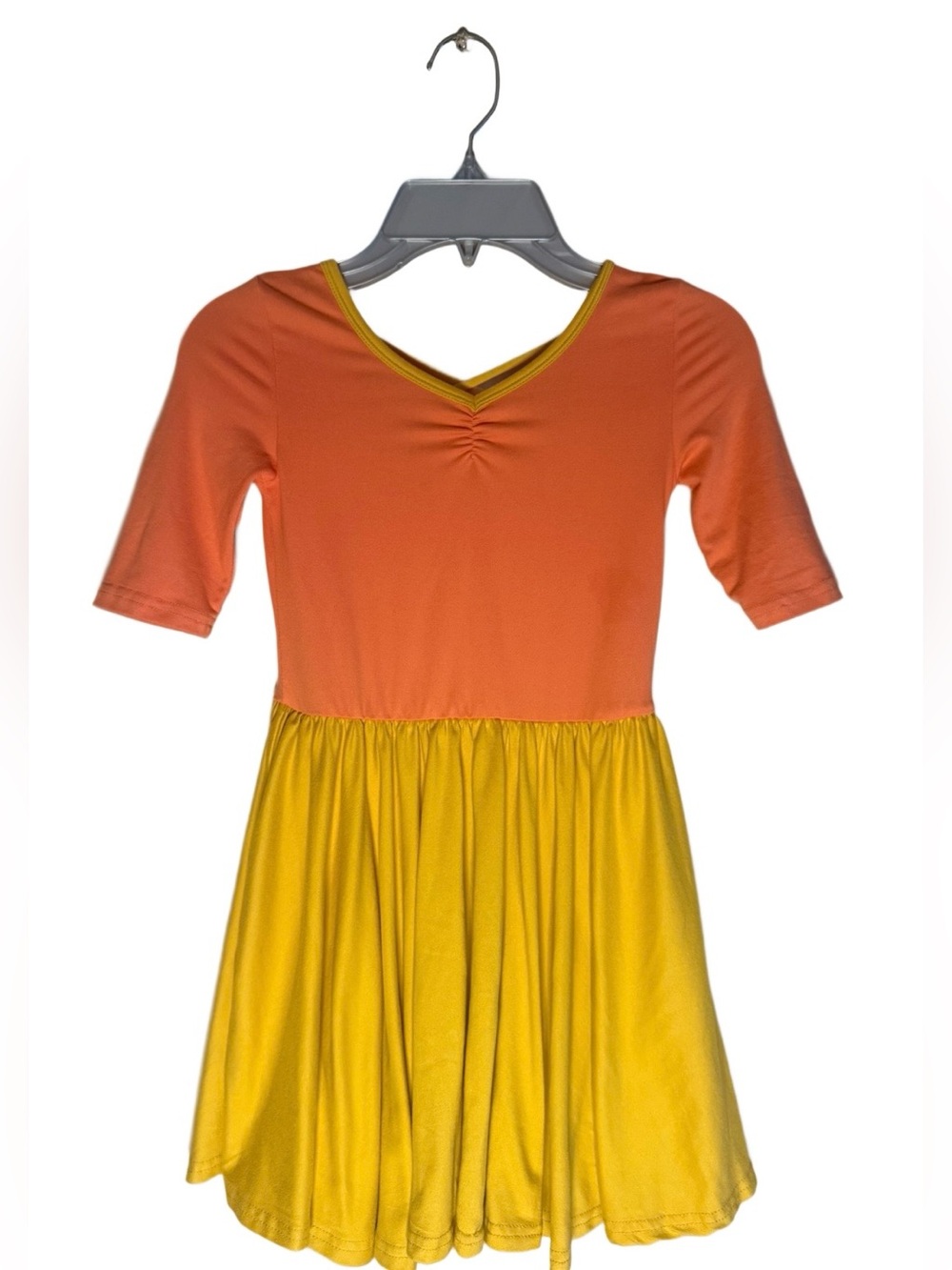 DotDotSmile Girls Orange & Yellow Colorblock Twirl Dress